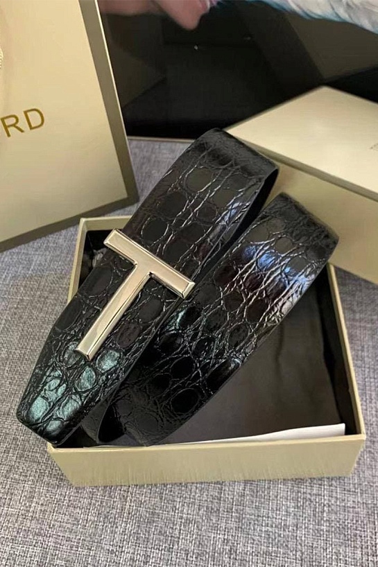 Кожаный чёрный ремень Tom Ford