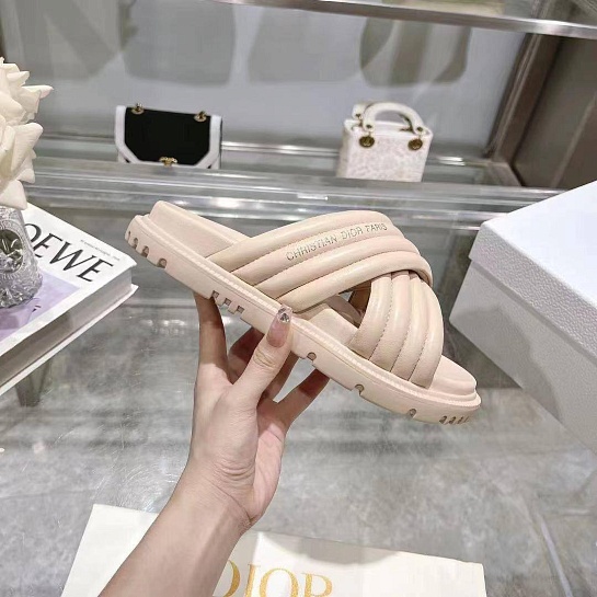 Женские кожаные шлёпанцы Dior D-Cross - Pink