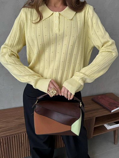 Женское поло с длинным рукавом Loewe жёлтого цвета   