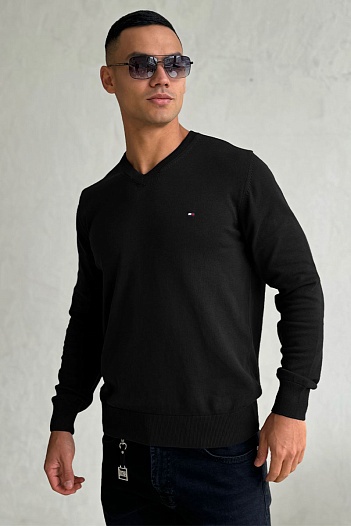 Мужской джемпер Tommy Hilfiger logo-embroidered - Black   
