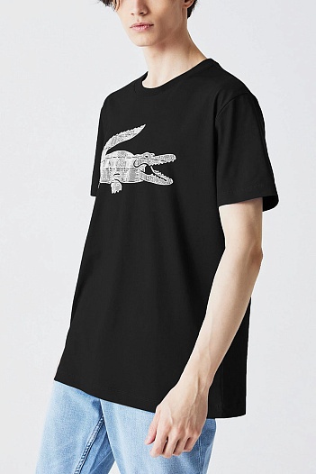 Мужская чёрная футболка Lacoste logo-print   