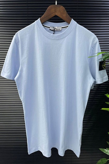Голубая мужская футболка с патчем на плече Stone Island   