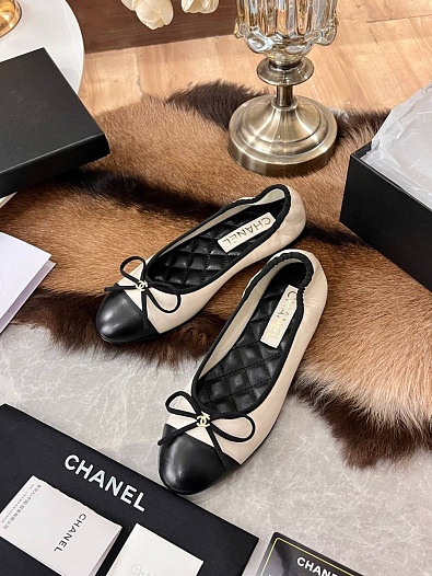 Женские балетки Chanel Flats - White / Black   