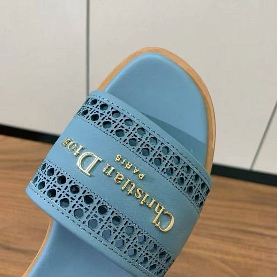 Женские кожаные шлёпанцы Dior Premium - Blue