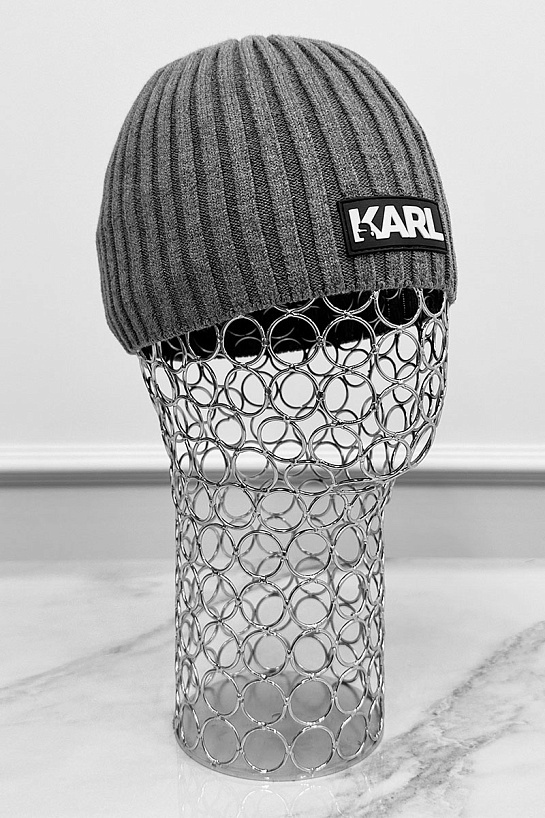 Мужская шапка серого цвета Karl Lagerfeld logo-patch