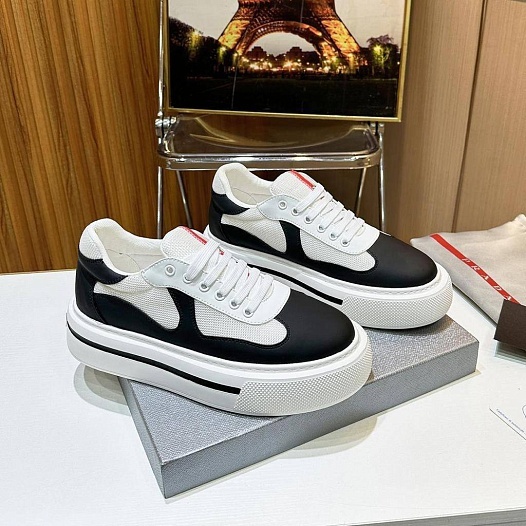 Комбинированные кроссовки Prada logo-stripe - Black / White   