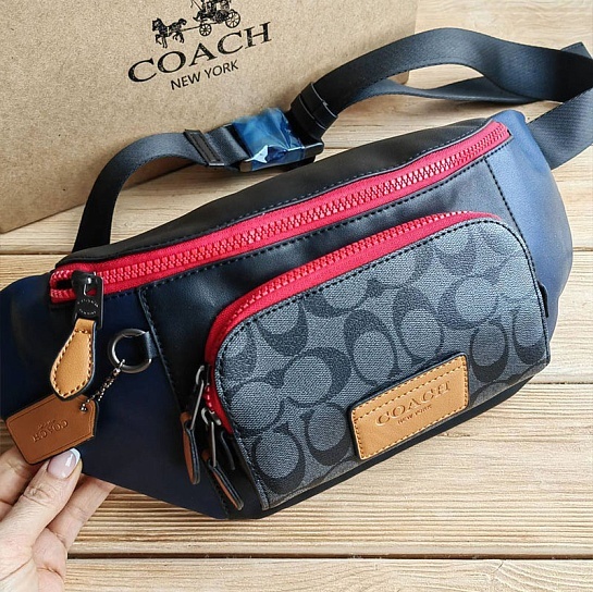 Кожаная сумка на пояс Coach Track - Black / Navy