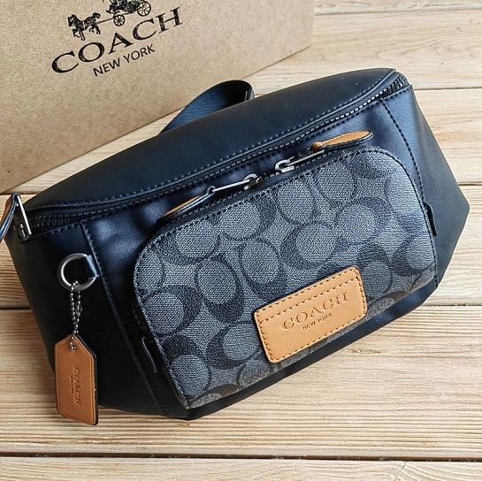 Кожаная сумка на пояс Coach Track - Black