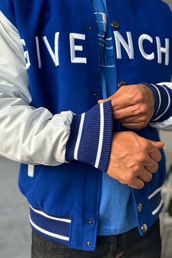 Мужской бомбер Givenchy Varsity logo-embroidered - Blue / White   
