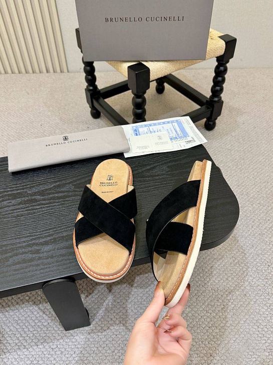 Замшевые шлёпанцы Brunello Cucinelli Crossover