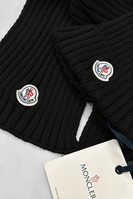 Комплект из шапки и шарфа чёрного цвета Moncler logo-patch