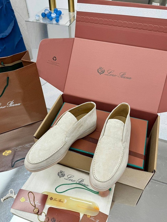 Женские замшевые лоферы Loro Piana premium - Beige