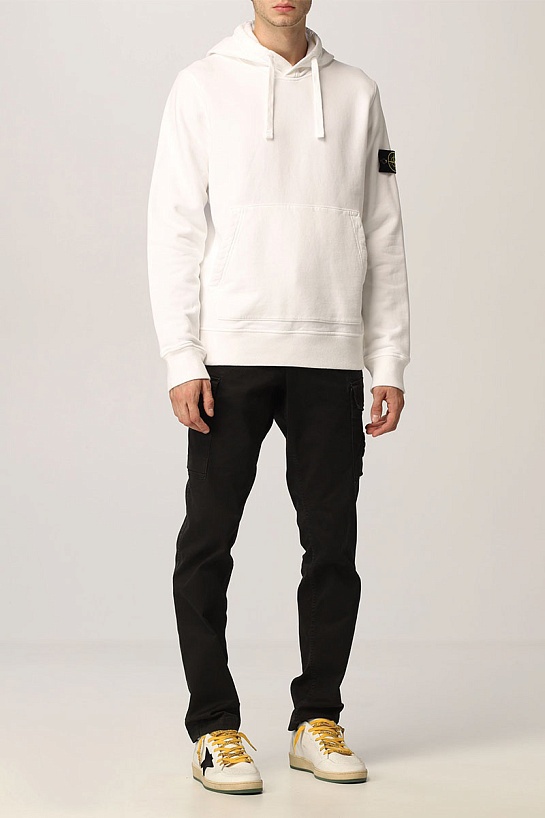 Худи белого цвета Stone Island compass-patch