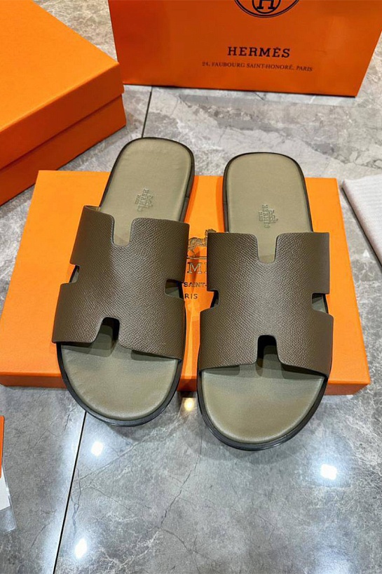 Кожаные шлёпанцы Hermes Izmir - Khaki