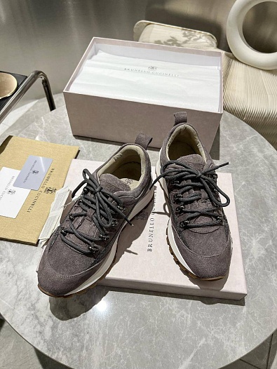 Женские замшевые кроссовки Brunello Cucinelli Monili Premium - Grey   