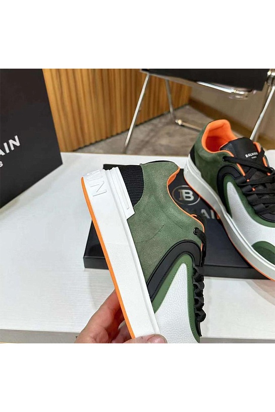 Кожаные кроссовки Balmain B-Skate Low-Top - White / Green