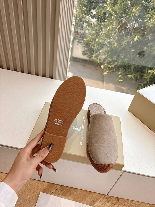 Женские замшевые шлёпанцы Brunello Cucinelli Premium - Grey