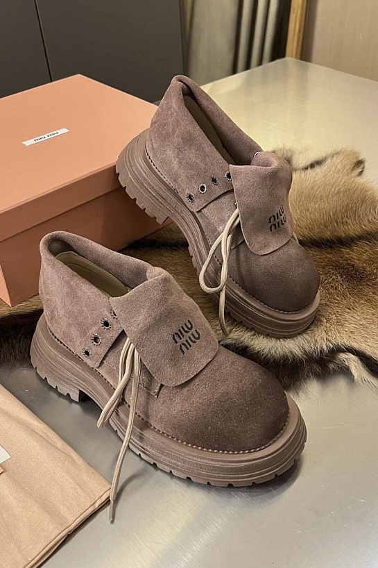 Женские замшевые ботинки MIU MIU Premium - Brown