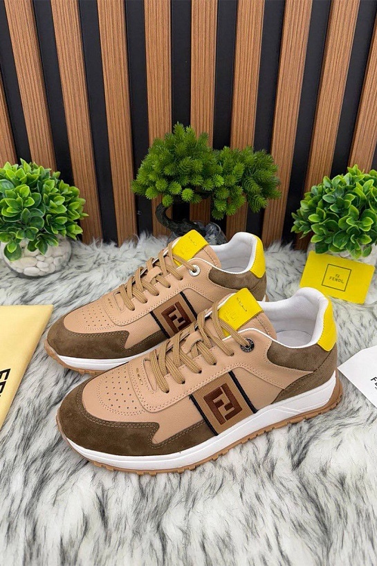 Мужские кроссовки Fendi FF logo - Brown