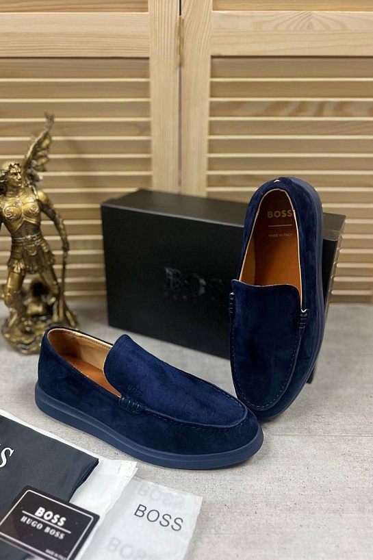 Замшевые лоферы Hugo Boss синего цвета