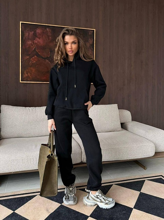 Женский костюм тройка на флисе Schiaparelli premium - Black