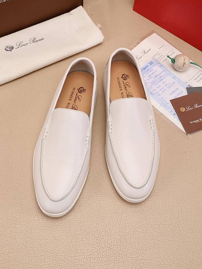 Мужские кожаные лоферы Loro Piana Summer Walk - White   
