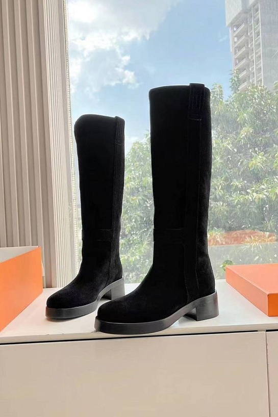 Женские замшевые сапоги Hermes Premium - Black