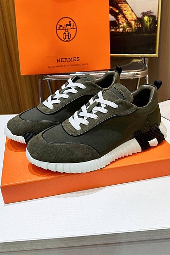 Мужские замшевые кроссовки Hermes Bouncing - Green   