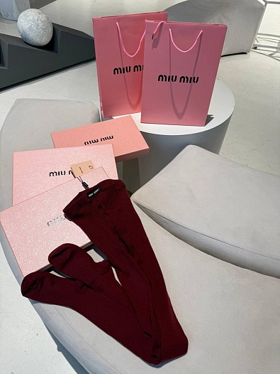 Женские кашемировые колготы MIU MIU бордового цвета   