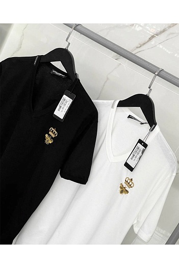 Чёрная футболка Dolce & Gabbana crown bee V-neck   