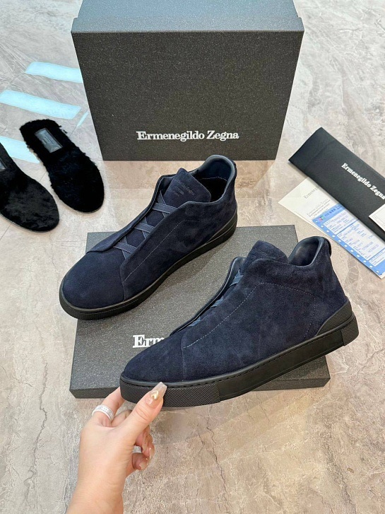 Кроссовки с мехом Ermenegildo Zegna Triple Stitch - Navy