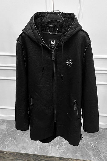 Мужское утеплённое пальто Philipp Plein чёрного цвета   