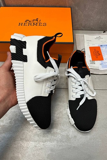 Мужские комбинированные кроссовки Hermes Depart - Black / White   