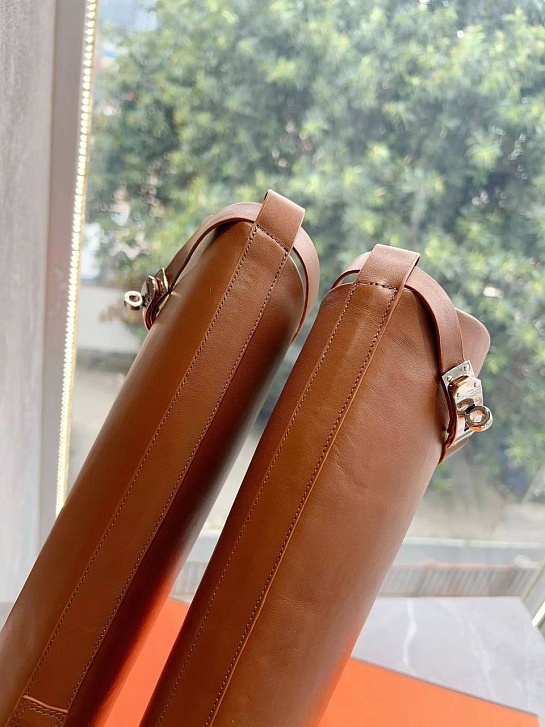 Женские кожаные сапоги Hermes Premium - Brown