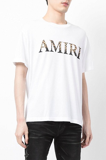 Белая оверсайз футболка Amiri leopard-print   
