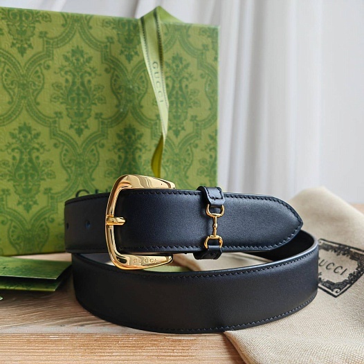 Кожаный ремень Gucci чёрного цвета (длина 80 / 85 см)   