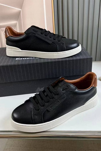 Кожаные кроссовки Ermenegildo Zegna чёрного цвета   
