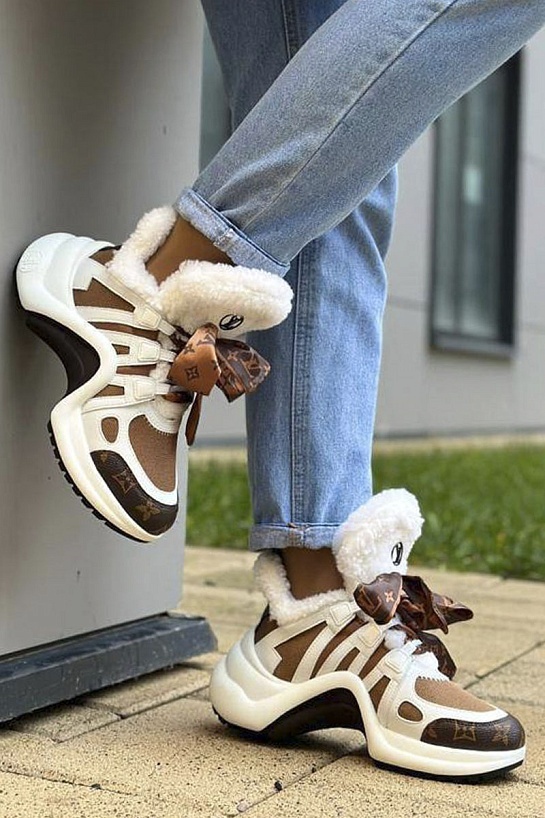 Женские кожаные кроссовки с мехом Louis Vuitton Archlight