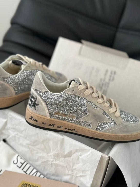 Женские кожаные кроссовки Golden Goose Ball Star Premium - Grey Sequin
