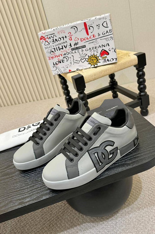 Кожаные кроссовки Dolce & Gabbana Portofino - Grey