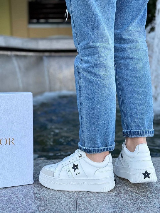 Женские кожаные кроссовки Dior Star - White / Black