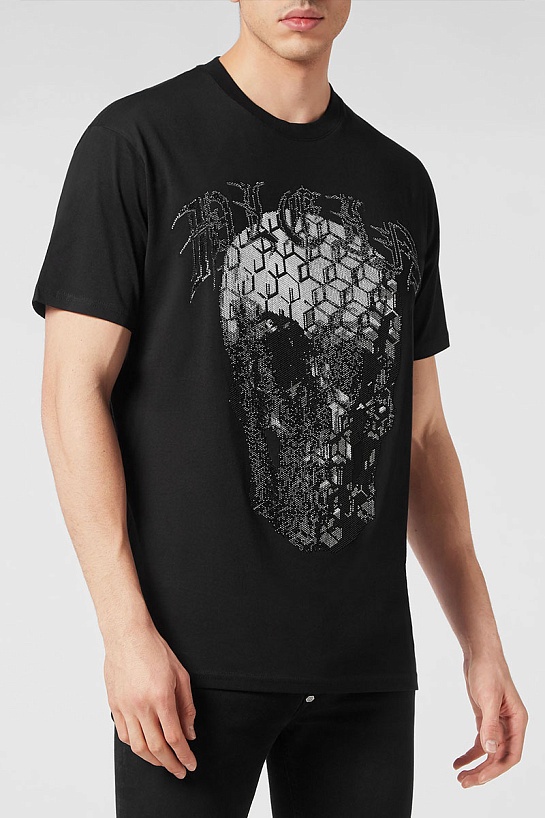 Чёрная футболка со стразами Philipp Plein "Skull"