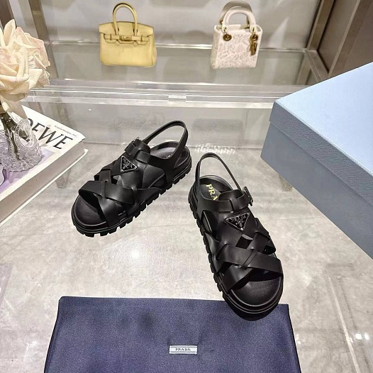 Женские кожаные сандалии Prada Monolith - Black   