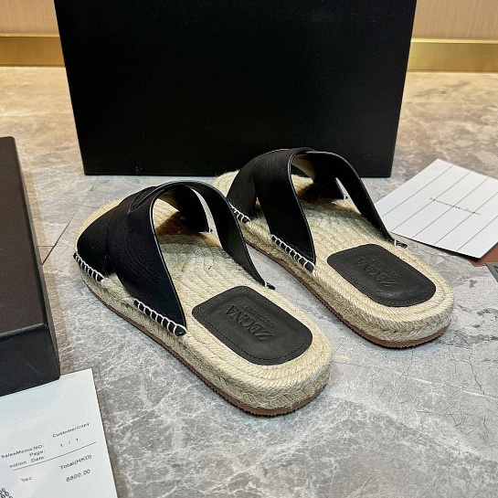 Мужские шлёпанцы Ermenegildo Zegna leather - Black