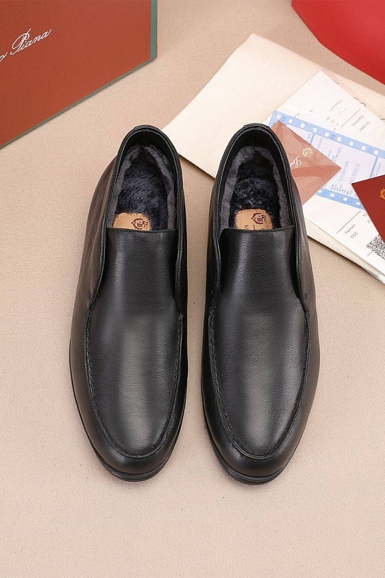 Кожаные лоферы с мехом Loro Piana Open Walk - Black