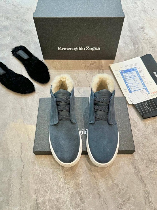 Кроссовки с мехом Ermenegildo Zegna Triple Stitch - Grey