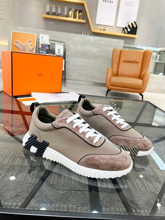 Мужские замшевые кроссовки Hermes Bouncing - Beige