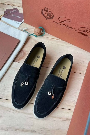 Женские замшевые лоферы Loro Piana Open Walk Premium - Black   