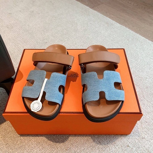 Женские сандалии Hermes Premium - Brown / Blue   