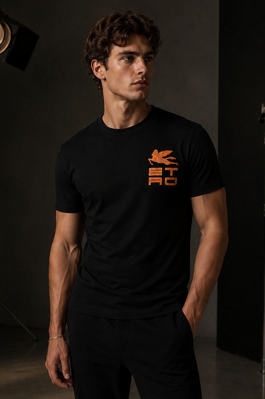 Мужская чёрная футболка Etro Pegasus logo